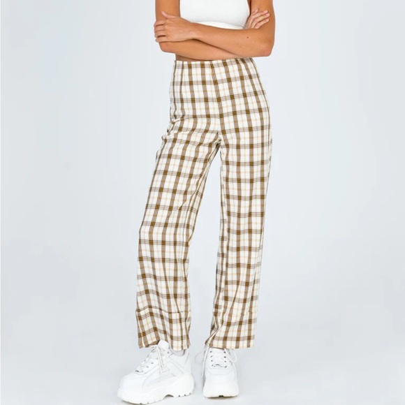 Size 0 yellow checkered wide leg princess polly pants. - Picture 5 of 8